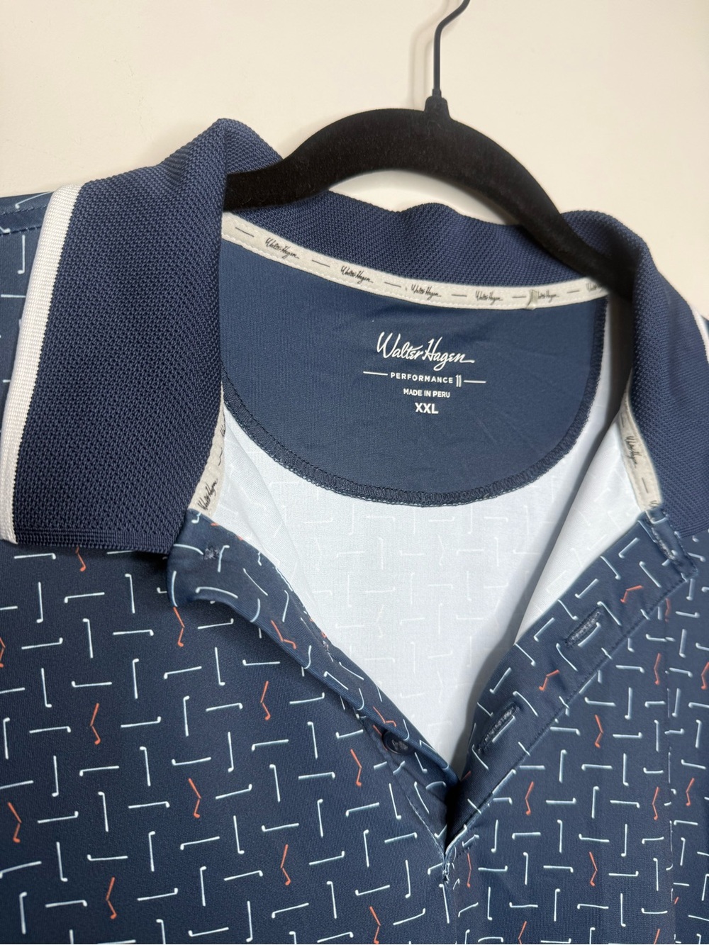 Walter Hagen Navy Polo with White and Red Accents
